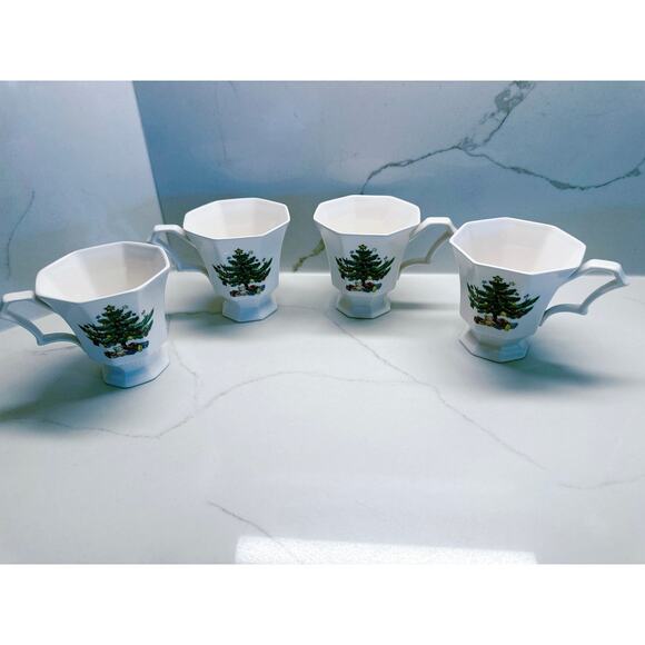 Set of 4 Nikko Christmastime Footed Holiday Tree Pedestal Coffee Tea Cup - White - Picture 2 of 7